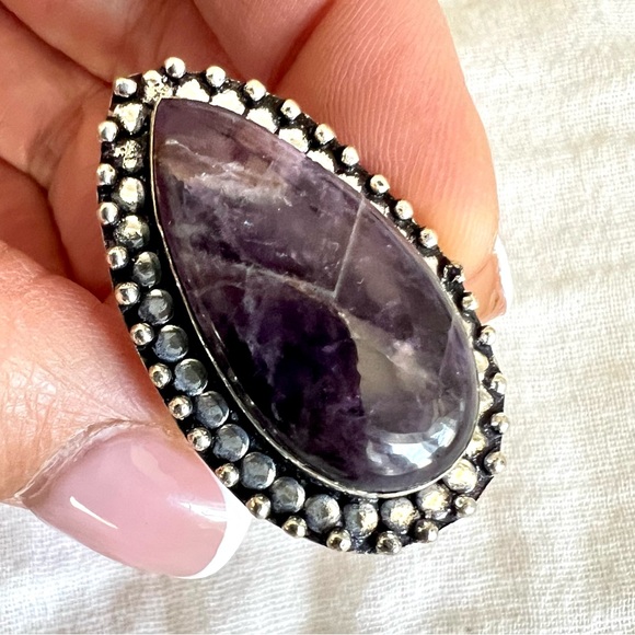 925 Crown Chakra Subtle Chevron Amethyst Ring 6.5 - Picture 1 of 8